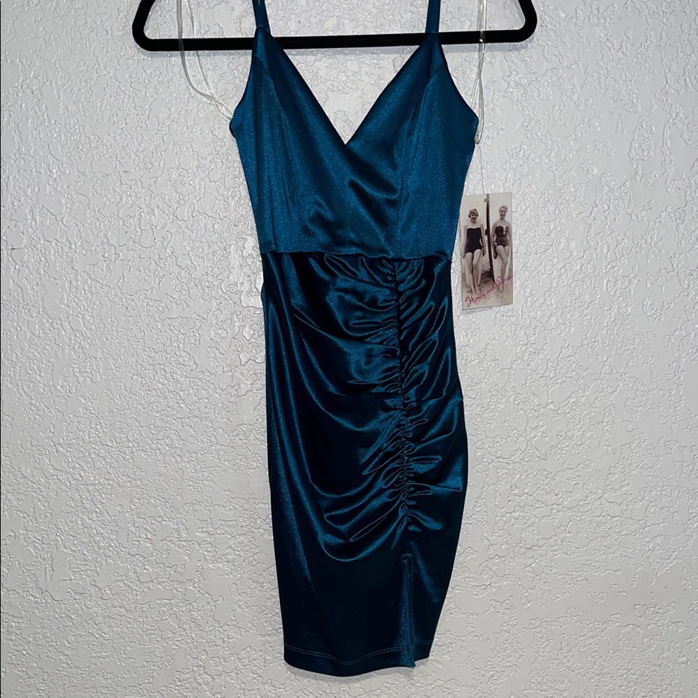 Honey and Rosie Teal Satin Mini Dress